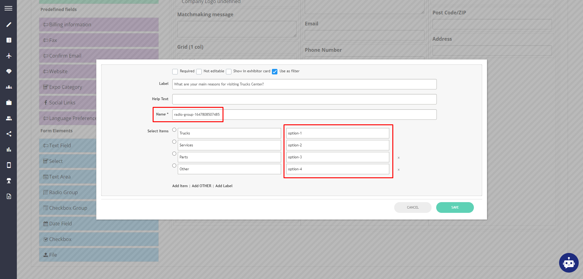 Exhibitor Set - Custom Fields - Radio Group Example.png